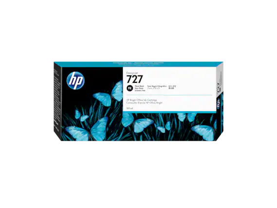 - HP DesignJet 727 Photo Black Ink Cartridge
- Tinta Negra Fotográfica
- Photo Black
- Noir Photo
- Schwärz Foto
- HP Bright Office Ink Cartridge
- Cartouche d'encre HP Office Bright
- 300 ml
