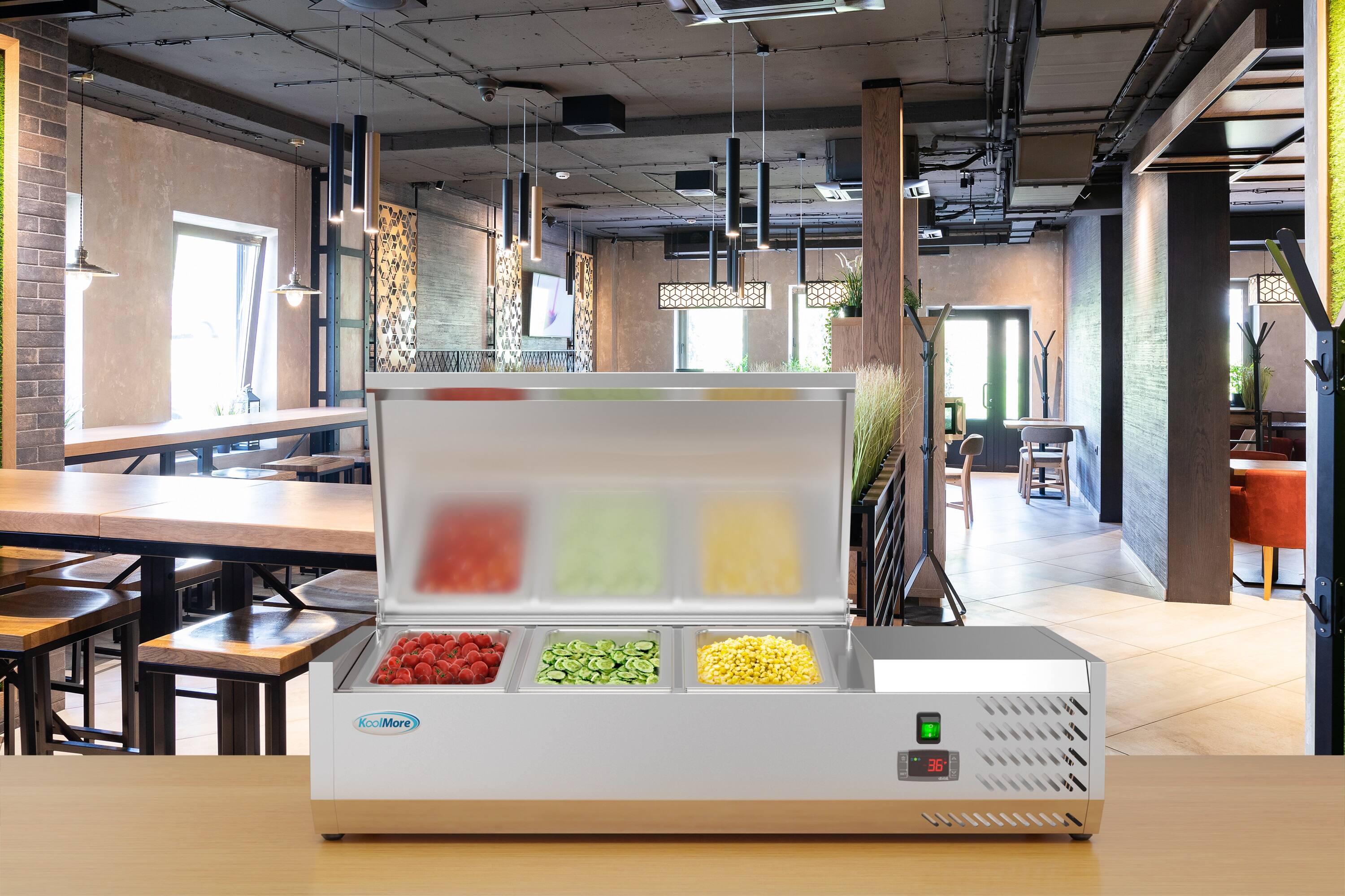 Alt View 5. Koolmore - 40 in. Three Pan Refrigerated Countertop Condiment Prep Station - SCDC-3P-SG - Stainless-Steel.