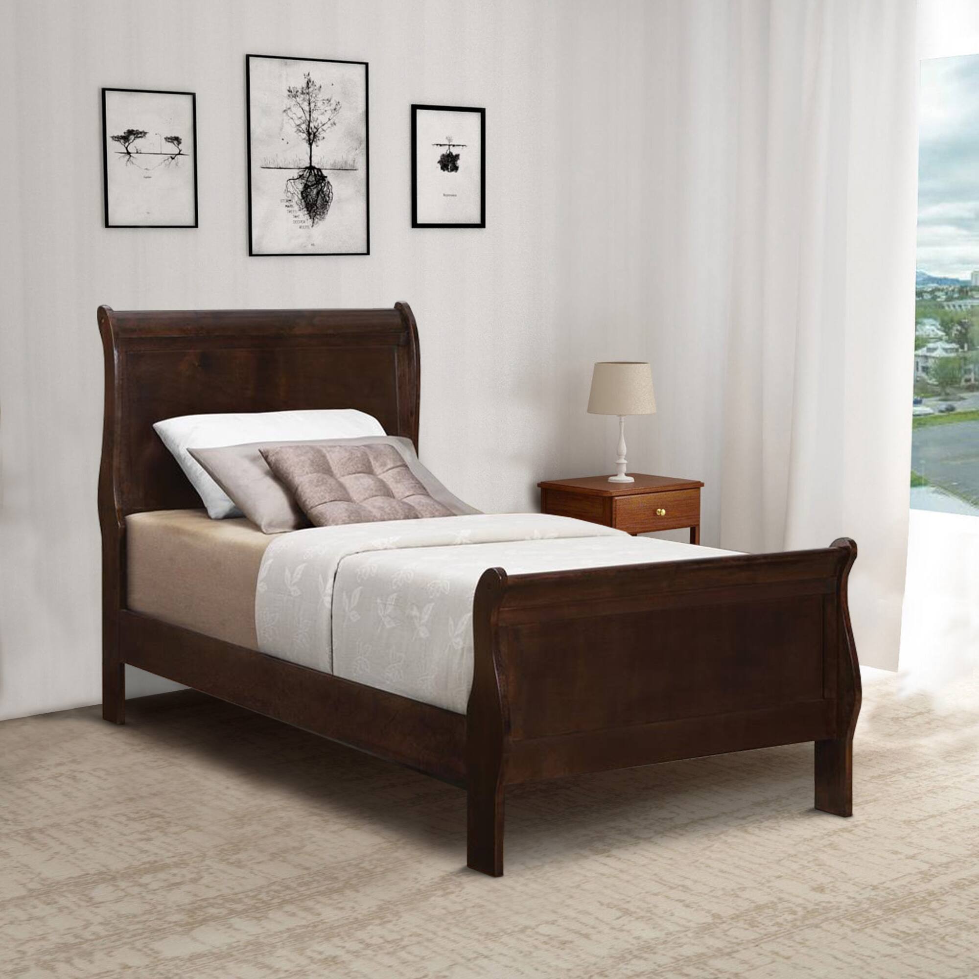 Alt View 5. Manhattan Lane - Transitional Style Sturdy Twin Size Bed - Brown.