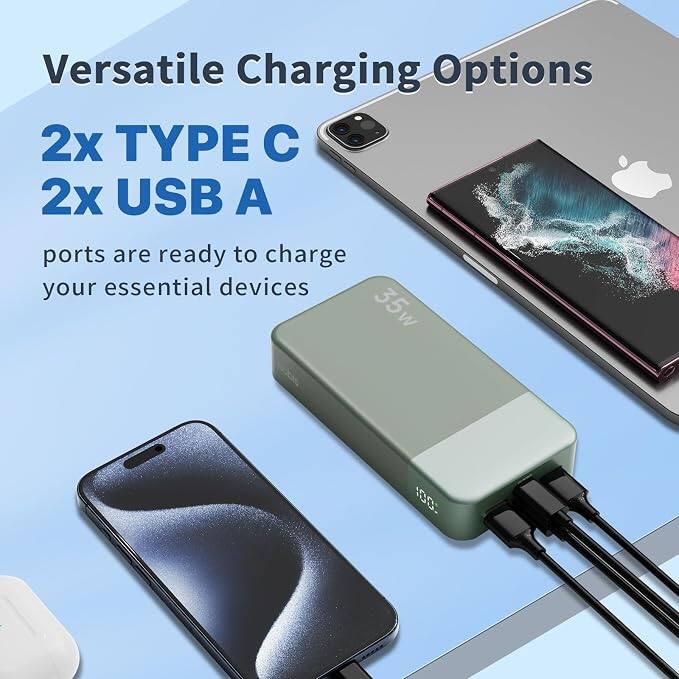 Versatile Charging Options  
2x TYPE C  
2x USB A  
ports are ready to charge your essential devices  
35w  
100