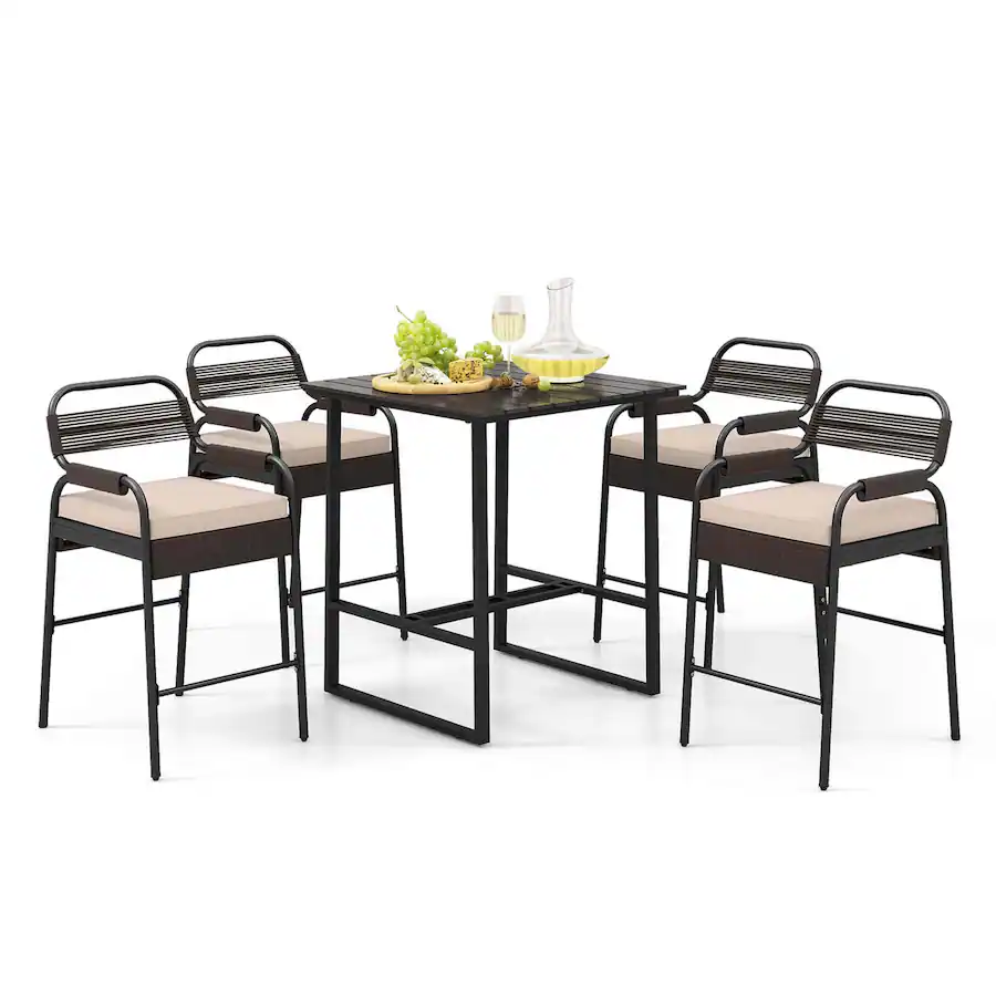 Outdoor Counter Set Costway 5 Piece Counter Bar Set Patio Rattan Counter Set with Cushioned ...