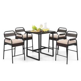 Costway - 5-Piece Counter Bar Set Patio Rattan Counter Set with Cushioned Seat - Mix Brown+Beige