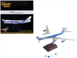 GeminiJets - Boeing 747-400F Commercial Aircraft AirBridgeCargo Airlines Stripes Gemini 200 Interactive Series 1/200 - White with Blue