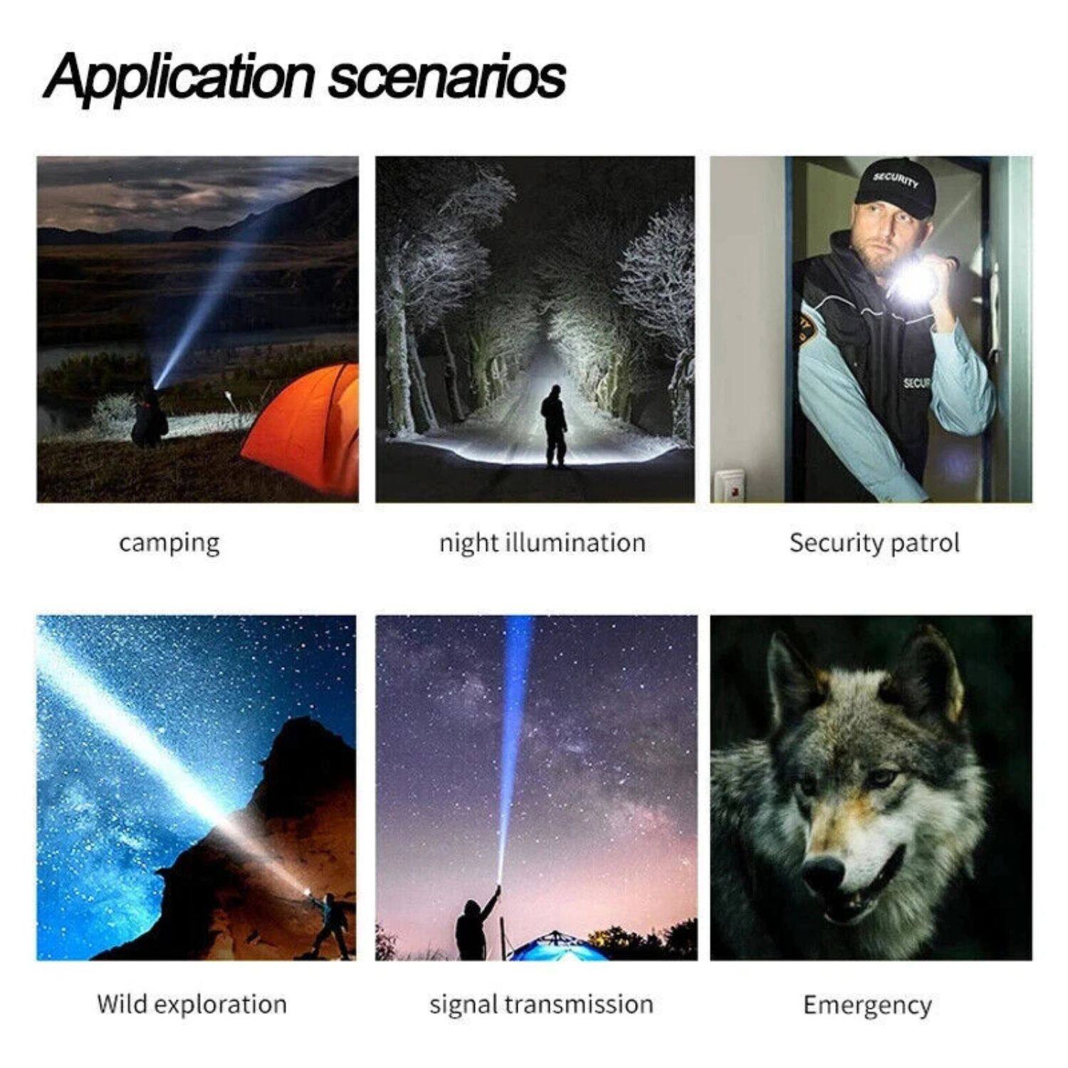 Application scenarios

- camping
- night illumination
- Security patrol
- Wild exploration
- signal transmission
- Emergency