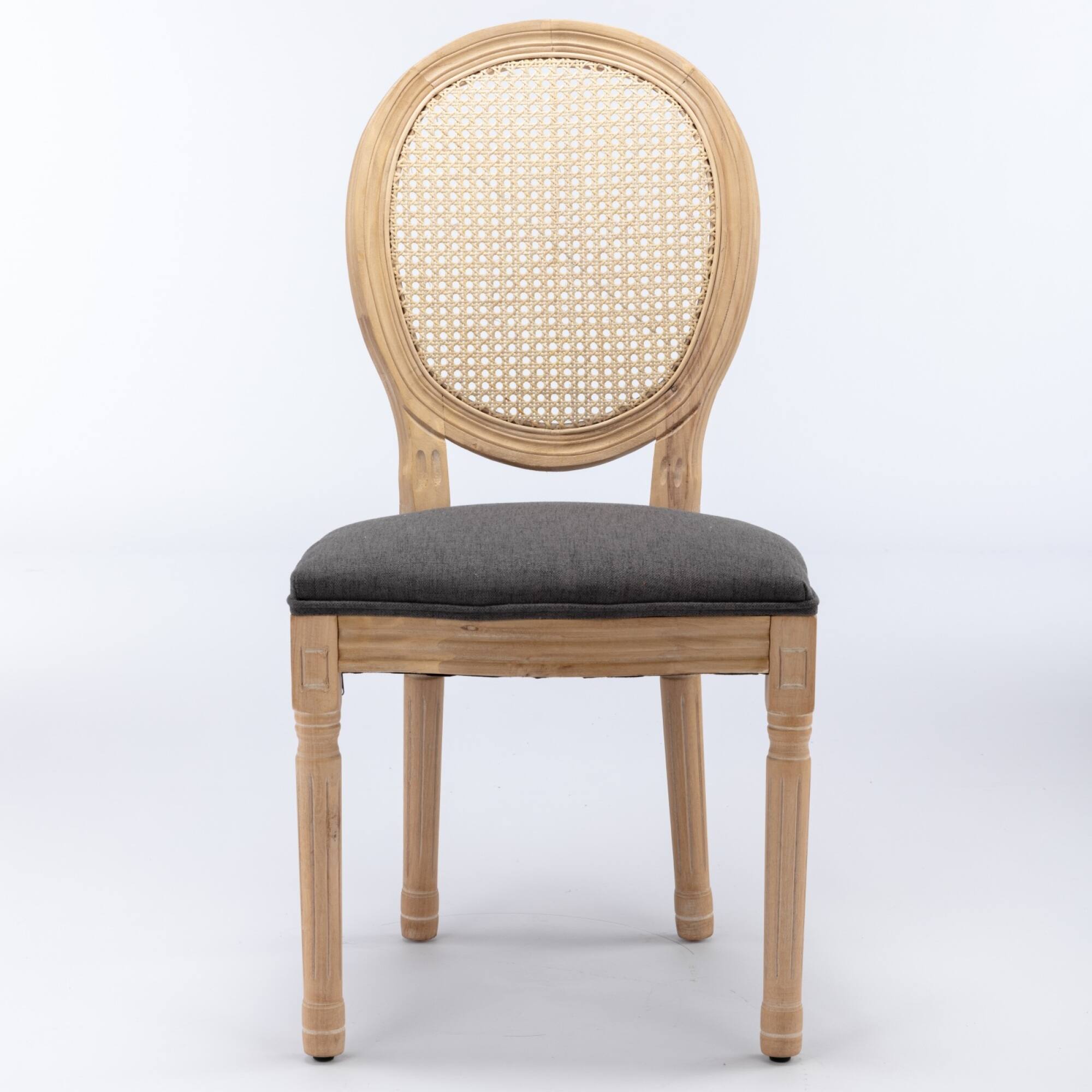 Angle. GOODSILO - French Style Solid Wood Dining Chairs with Linen Upholstery and Rattan Backrest, Set of 2 - Gray.