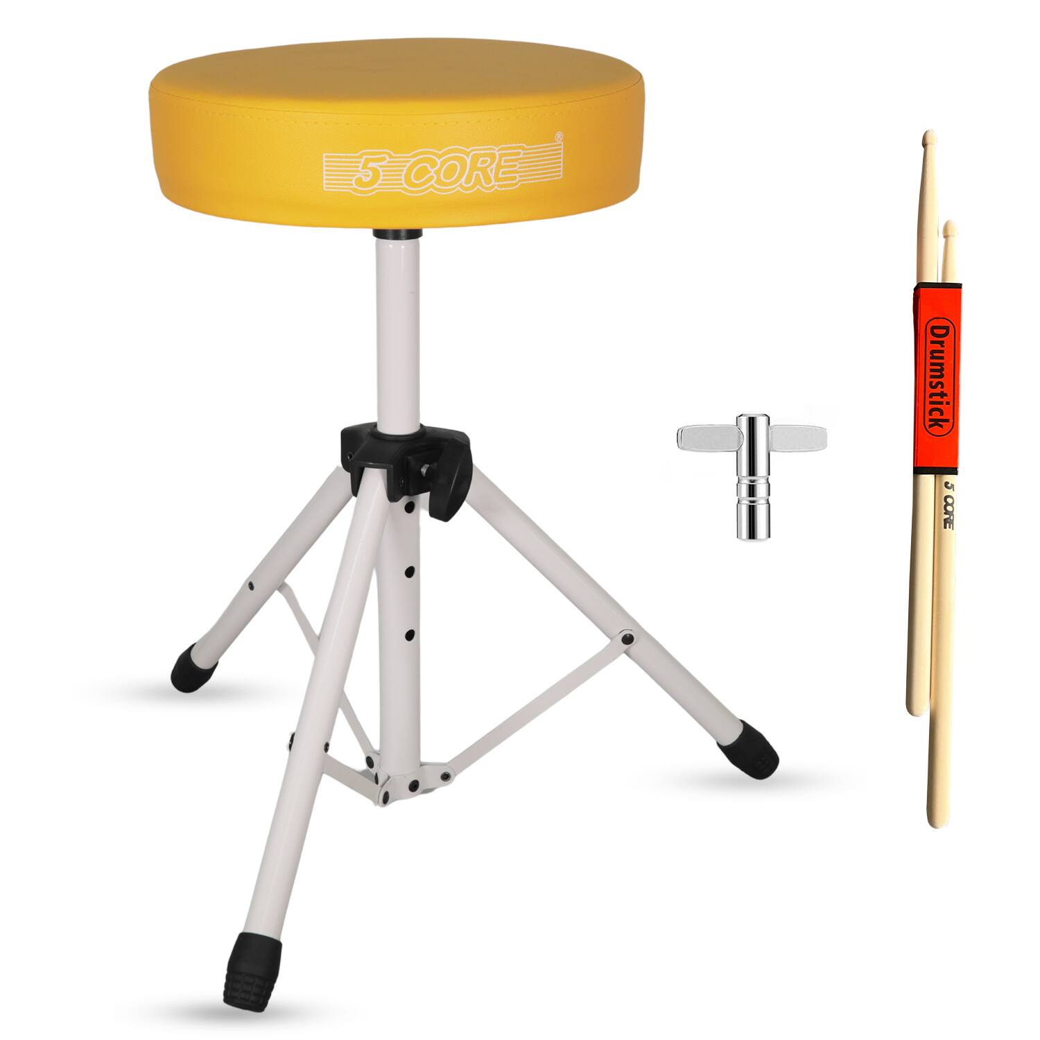 5 CORE - Drum Throne 3" Thick Padded Comfortable Guitar Stool Drummer Chair Adjustable Musician Seat - Yellow