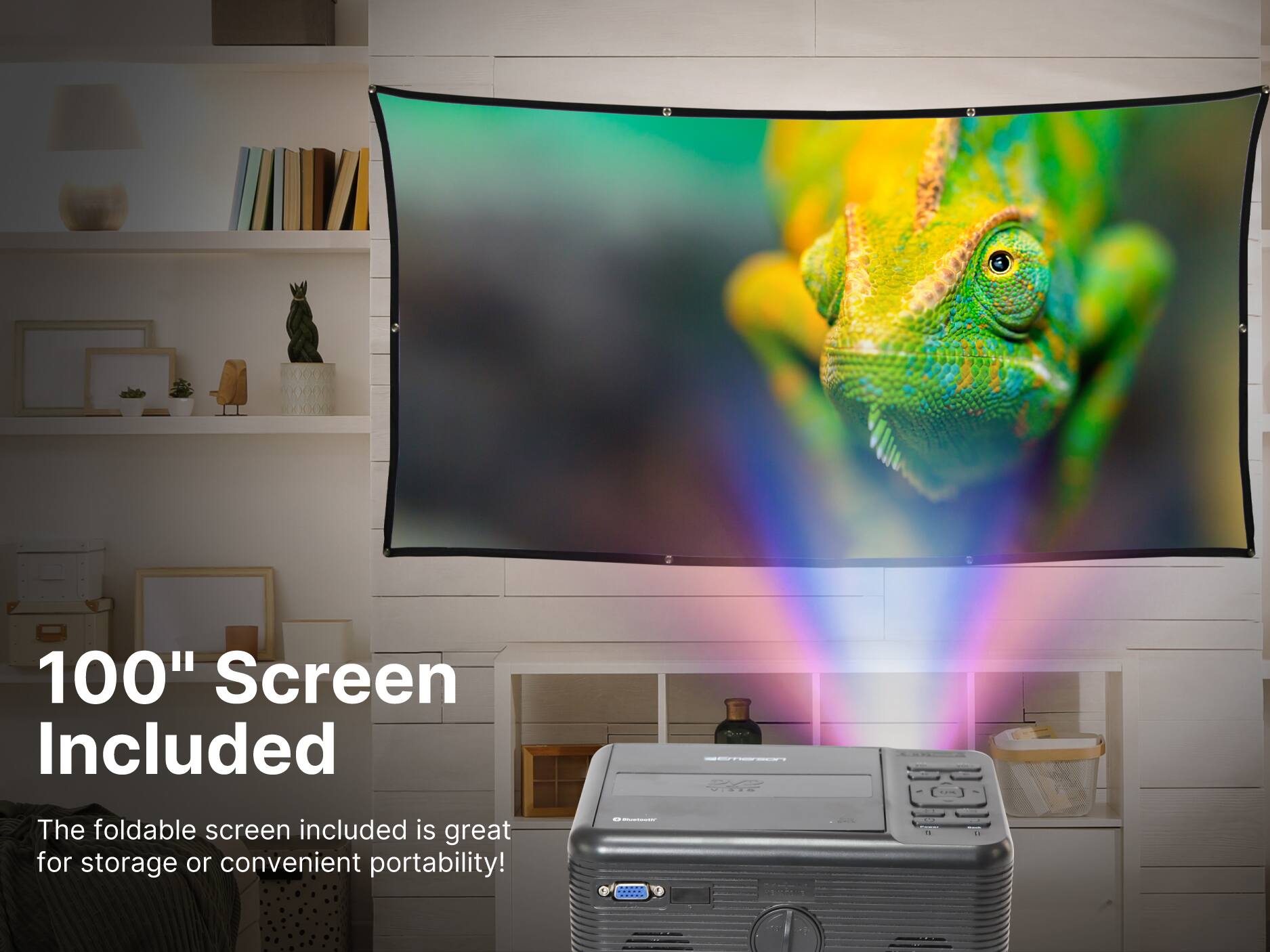100" Screen Included - The foldable screen included is great for storage or convenient portability!