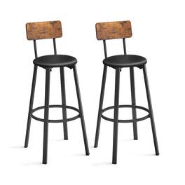 Songmics Home - Bar Stools, Set of 2 PU Upholstered Breakfast Stools, 29.7 Inches Barstools with Back and Footrest - Rustic Brown and Black