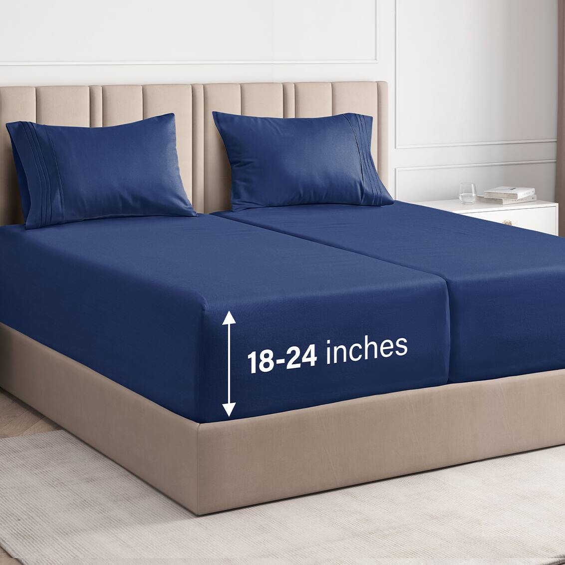 CGK Linens - Extra Deep Pocket 4 Piece Sheet Set - Soft Bed Sheets, Fits 18"-24" Mattresses - Navy Blue
