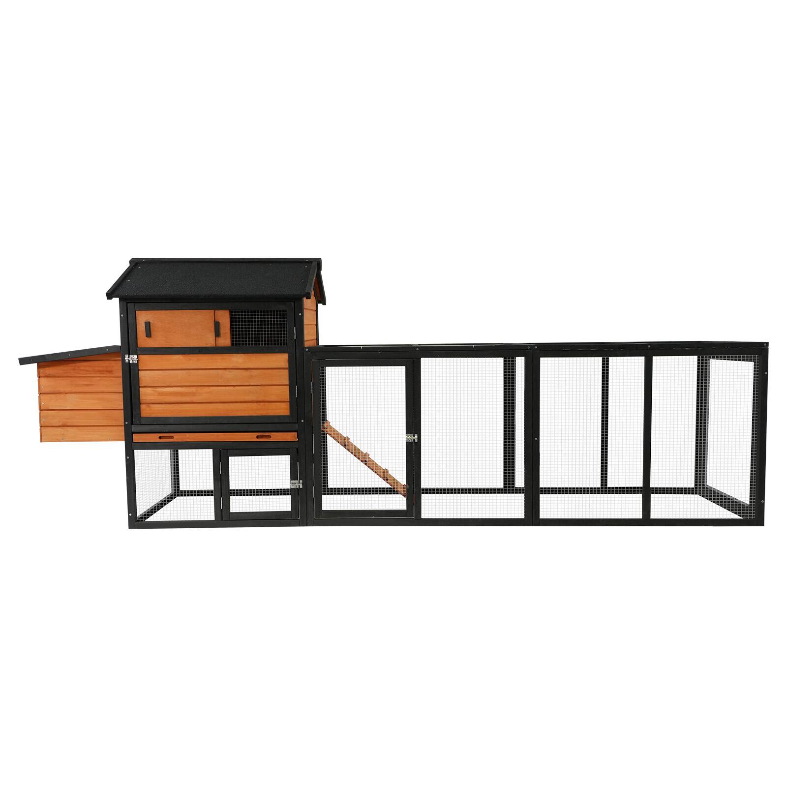 Alt View 6. Mondawe - 115" Fir Wood Chicken Coop Outdoor Hen House Poultry Cage w/ Run & Nesting Box, Sliding Door & Lock - Brown.