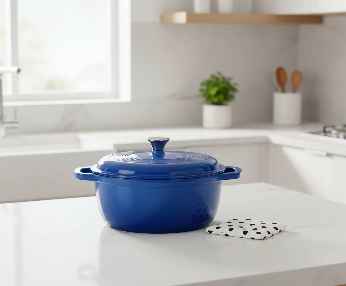 Alt View 4. FINEAK - 5QT Enameled Cast Iron Dutch Oven with Potholders for Versatile Cooking-Blue - Blue.