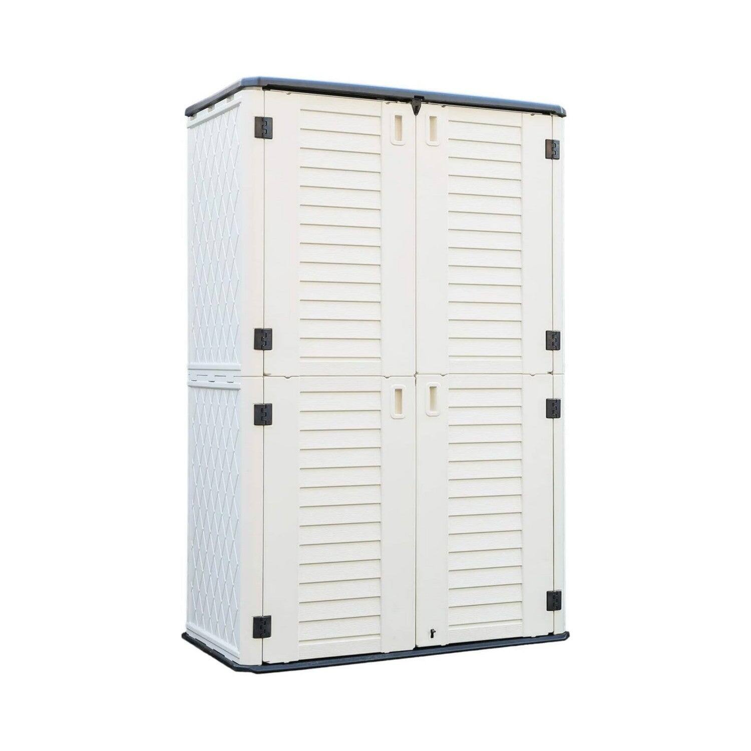 Angle. Mondawe - 260 Gallons HDPE UV-Resistant Double-Panel Outdoor Storage Shed - White.
