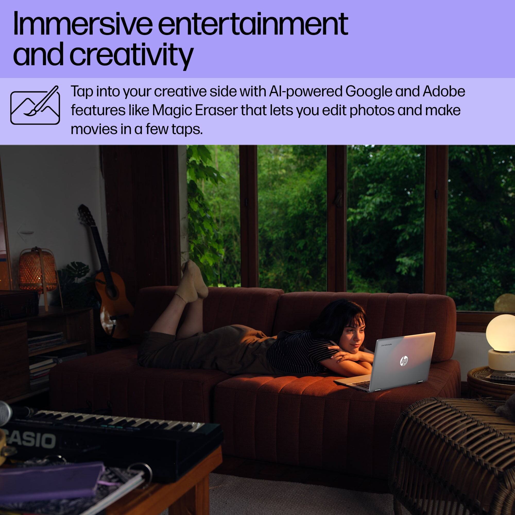 Immersive entertainment and creativity

Tap into your creative side with AI-powered Google and Adobe features like Magic Eraser that lets you edit photos and make movies in a few taps.