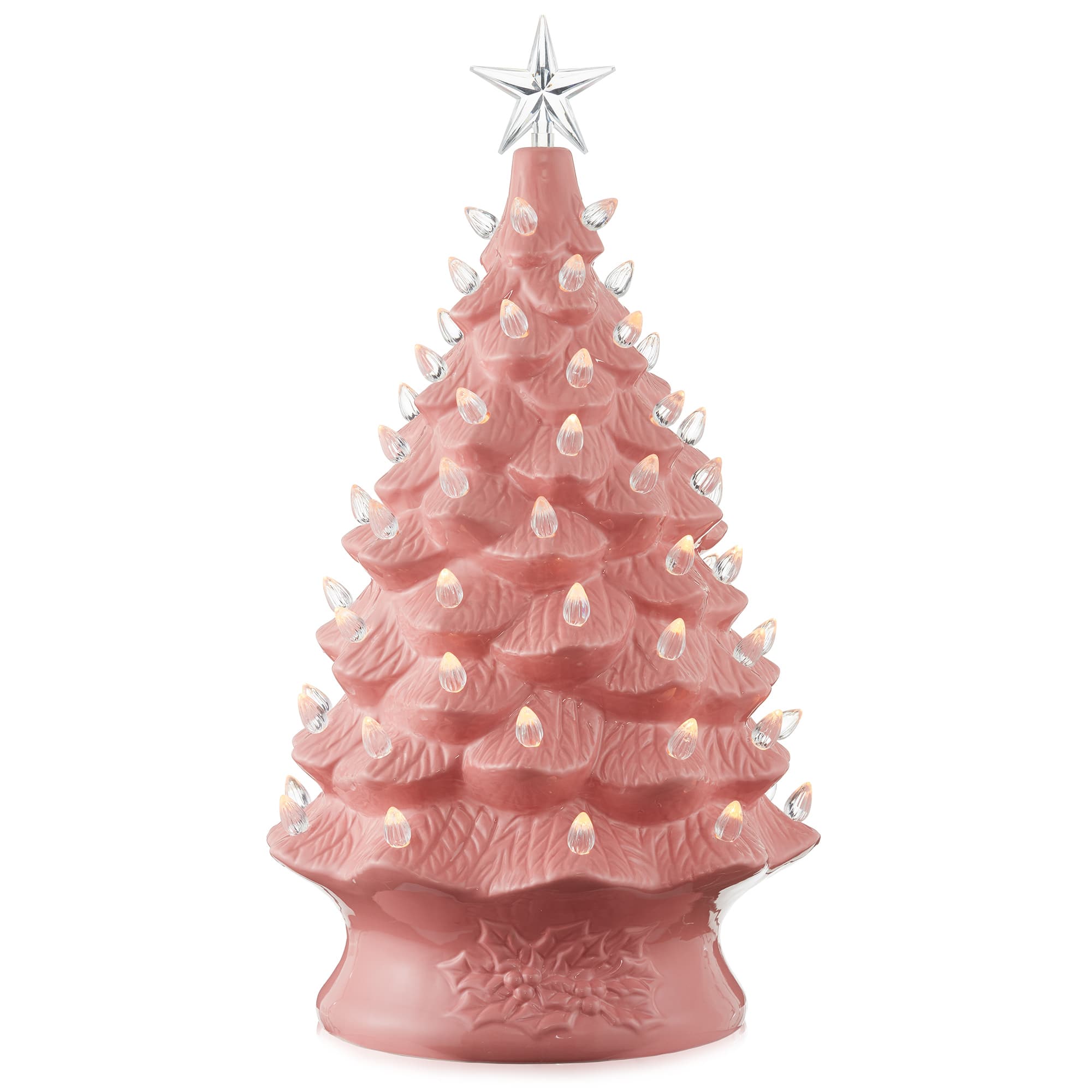 Casafield - 24-in Hand Painted Ceramic Christmas Tree - Pre-Lit Tree with Star - Pink