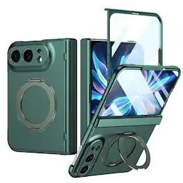 Dteck - For Apple iPhone Duo Rugged Case With Screen Protector, Shockproof Magnetic Ring Stand Hinge Protection Cover - Green