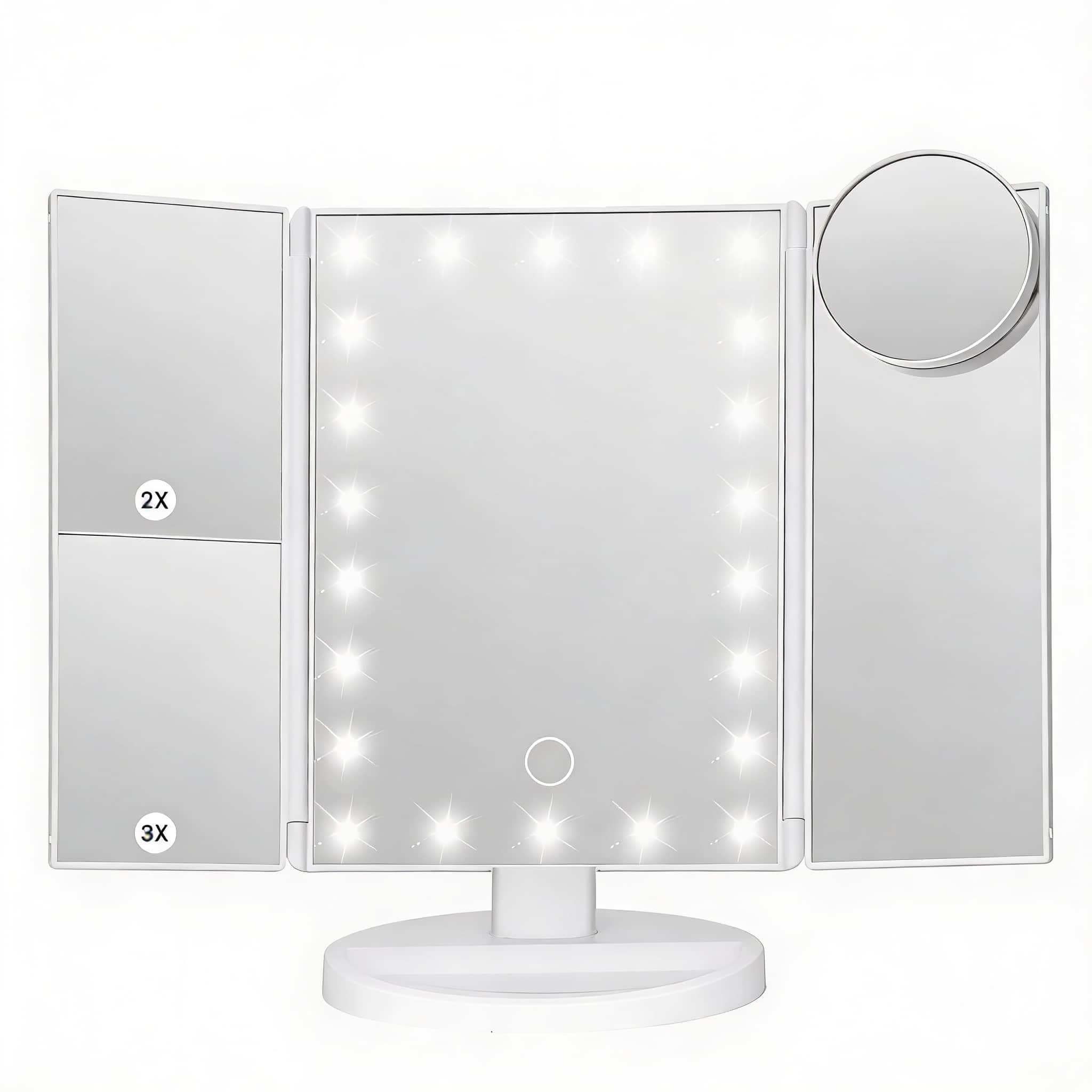 PO3TICJUNKI3 - Trifold LED Makeup Mirror 1X/2X/3X/10X Magnifying Touch Dimmer USB/Battery - Default
