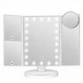 PO3TICJUNKI3 - Trifold LED Makeup Mirror 1X/2X/3X/10X Magnifying Touch Dimmer USB/Battery - Default