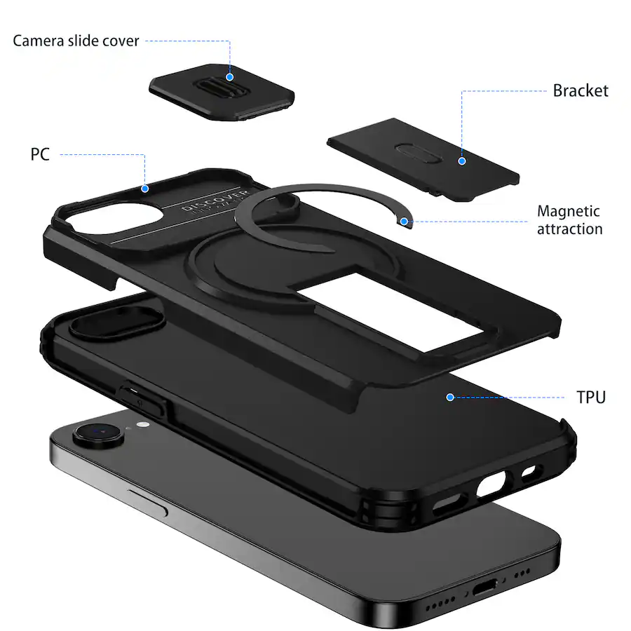 Iphone 16e Shell Dteck Magnetic Case for Apple iPhone 17e / 16e with Sliding Camera ...