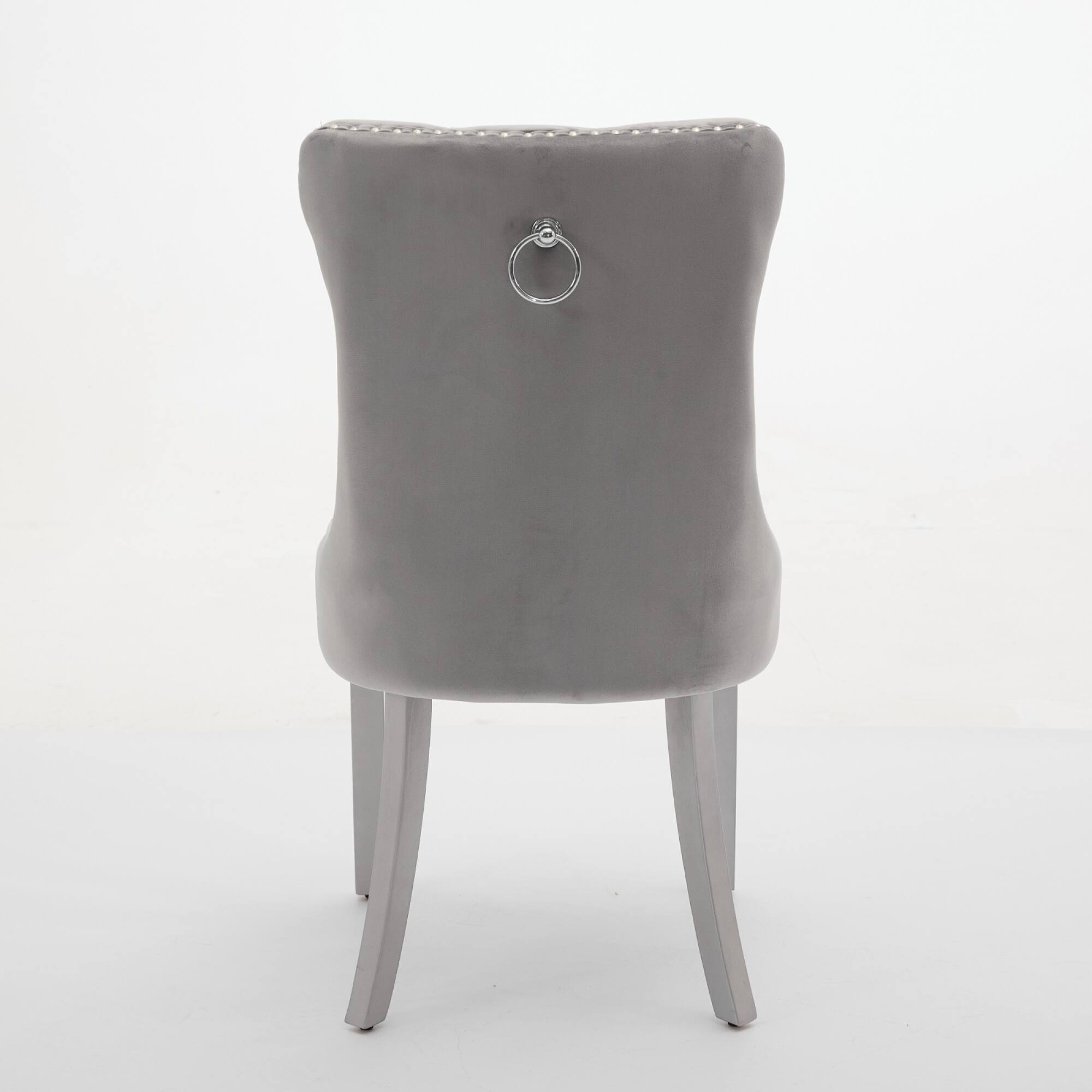 Alt View 2. GOODSILO - Modern High-End Tufted Velvet Upholstered Dining Chairs with Solid Wood Legs and Nailhead Trim, Set of 2 - Light Gray.