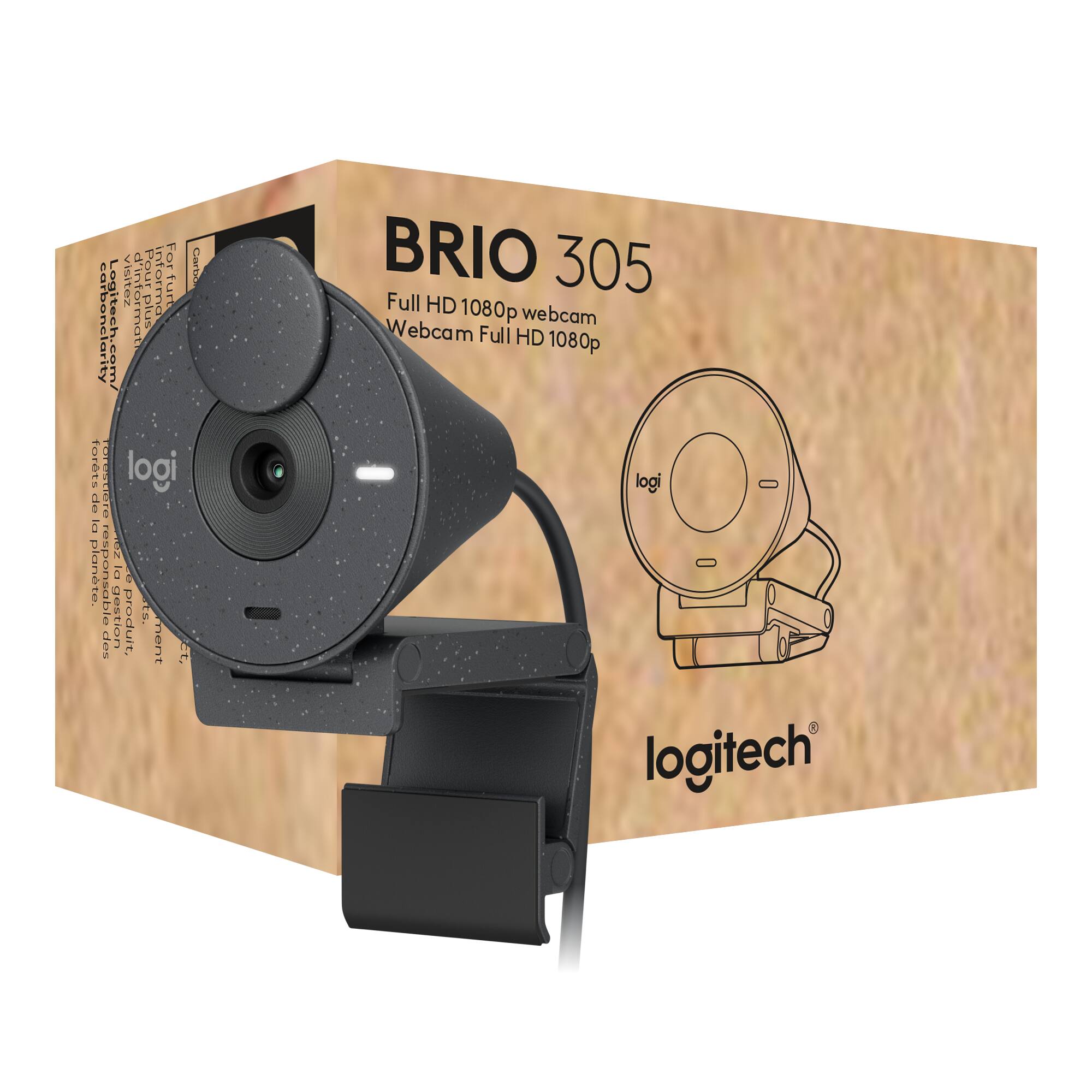 BRIO 305  
Full HD 1080p webcam  
Webcam Full HD 1080p  

logitech  

Pour plus d'informations sur la responsabilité environnementale des produits, visitez carbonclarity.logitech.com  

logitech