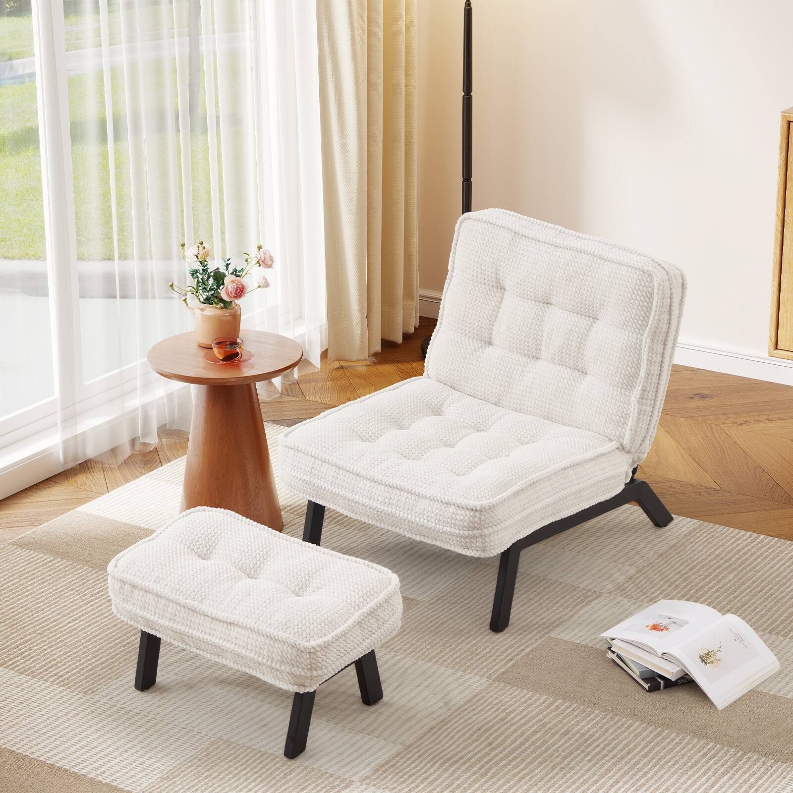 Alt View 2. Bestier - Accent Chair with Adjustable Backrest, Tufted Lounge Chair with Ottoman, Upholstered Reclining Chair for Reading Room - White.
