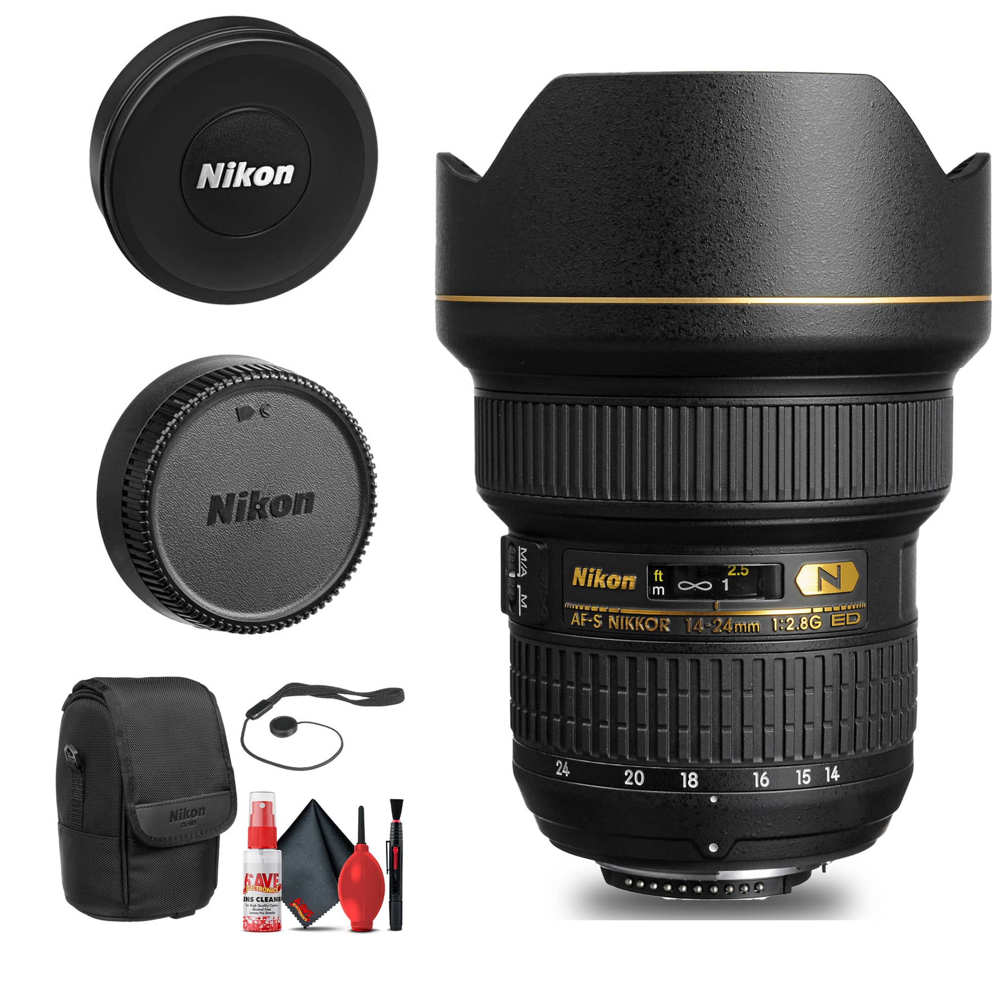 Nikon - AF-S NIKKOR 14-24mm f/2.8G ED Lens (2163) + Cap Keeper + Cleaning Kit - Bundle - Black