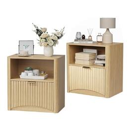 GARVEE - 2pcs Nightstands, Fluted Nightstand with Drawer and Storage, End Table Mid Century Modern - Oak