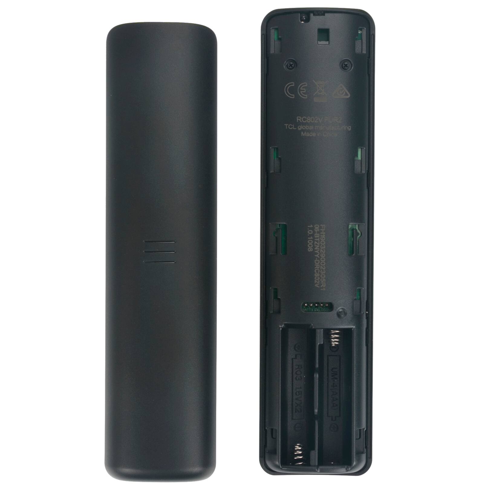 RC802V PUR2  
TCL global manufacturing  
Made in China  

CE  
RoHS  

1.0.1008  
06-81  
06-BTZNYY-DRC802V  
FH190320002305R1  
TTR 1  
RO3 15VX2  
UM-4(AAA)  

10-0870  
F190  
235002058R  
UM41AAAY  
RO3 15VX2