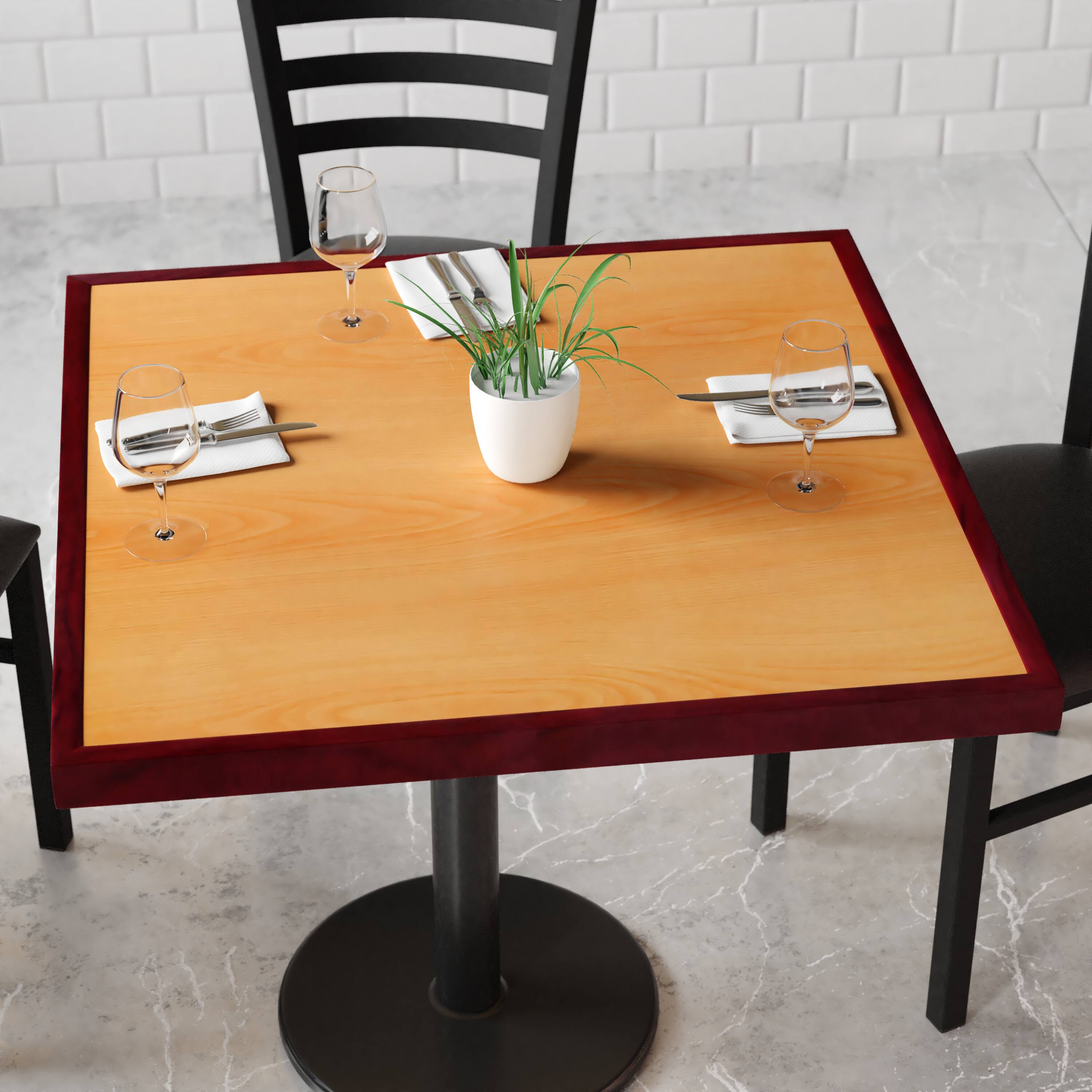 Alt View 3. Emma + Oliver - 36" Square 2-Tone High-Gloss Resin Table Top with 2" Thick Drop-Lip - Cherry/Mahogany.