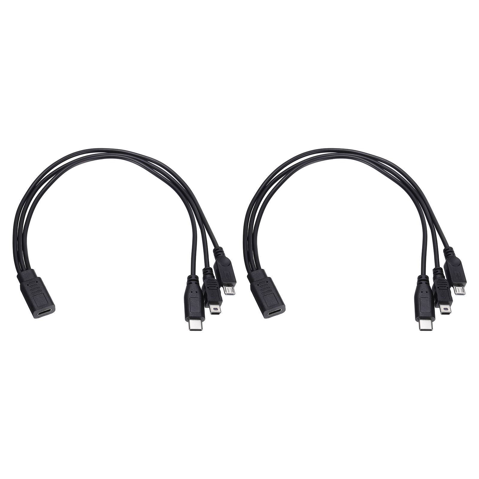 Front. Unique Bargains - 2pcs Type C Female to Type C Micro USB and Mini USB Male 11.8" 3-in-1 - Black.