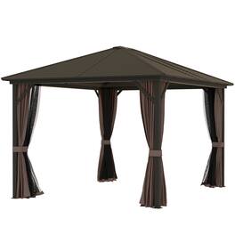 Outsunny - 10' x 12' Hardtop Gazebo with Curtains and Netting - Coffee