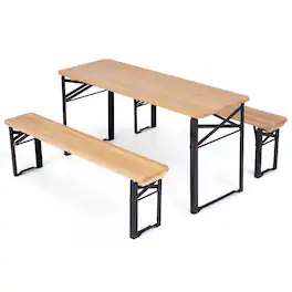 Costway - 43.5 Inch Folding Kids Picnic Table & Bench Set with 0.8" Thick Fir Wood Top - Black and Natural