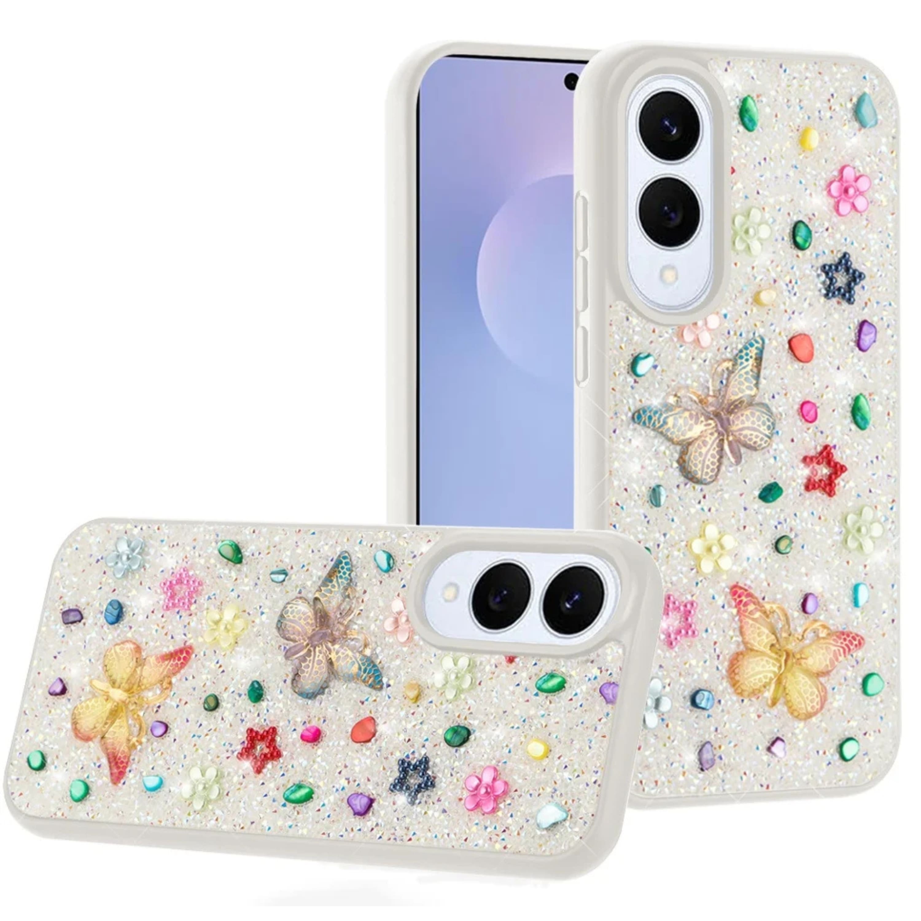 Kitcheniva - Butterfly 3D Rhinestone Glitter Protective Cover With Tempered Glass For Samsung S25 Edge - White price history on PriceWatchPro