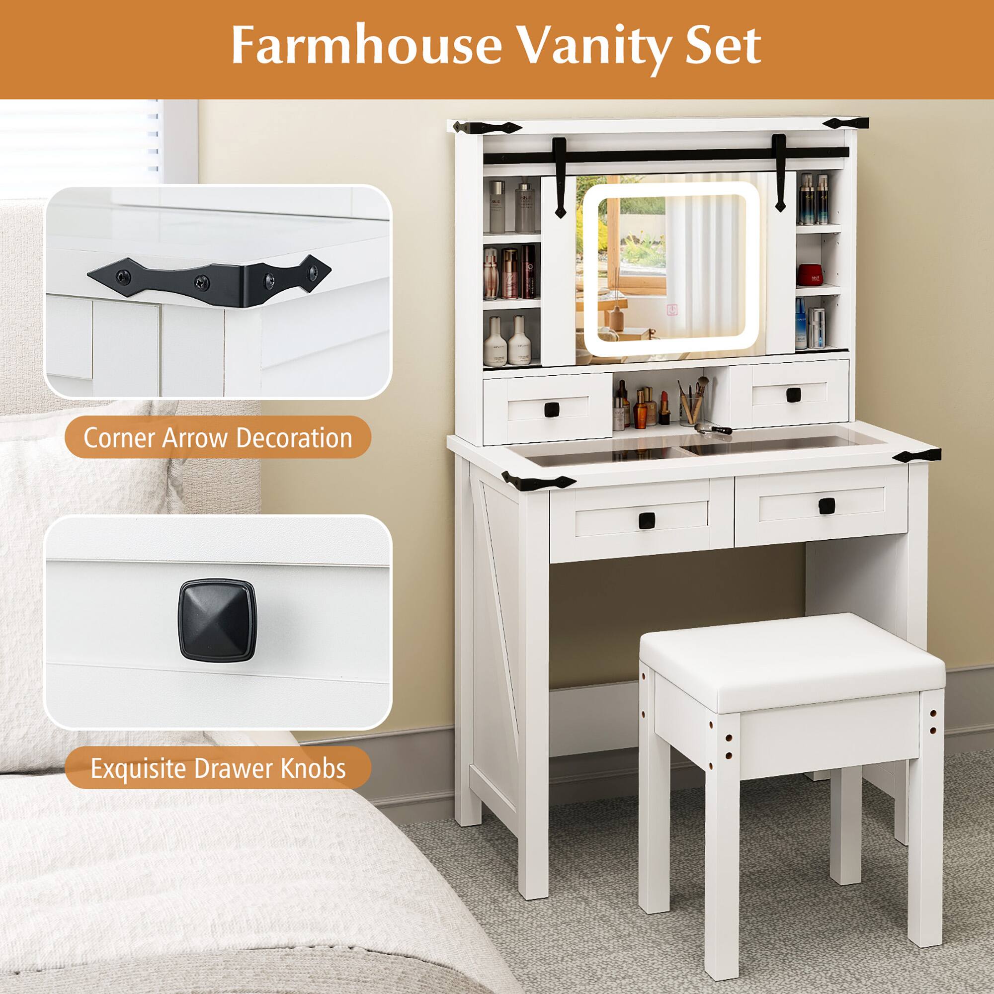 Farmhouse Vanity Set

- Corner Arrow Decoration
- Exquisite Drawer Knobs