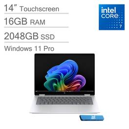 HP - OmniBook 5 Flip 14" WUXGA 2-in-1 Touchscreen AI PC Laptop - Intel Core 7 with 16GB Memory - 2TB SSD - Win 11Pro - Silver