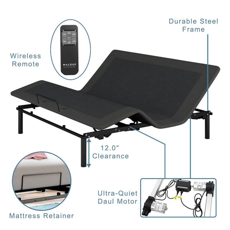 Durable Steel Frame, Wireless Remote, 12.0" Clearance, Ultra-Quiet Daul Motor, Mattress Retainer