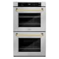 ZLINE - 30 in. Autograph Double Wall Oven w/ Air Fry in Satin Steel w/ Gold Handles - Satin Stainless Steel