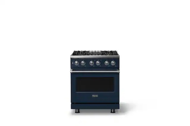 Front. Viking - 30 in. Wide 4 Burner Pro 5 Series 4.7 Cu. Ft. Freestanding Sealed LP Dual Fuel Convection Range - Slate Blue - Slate Blue.