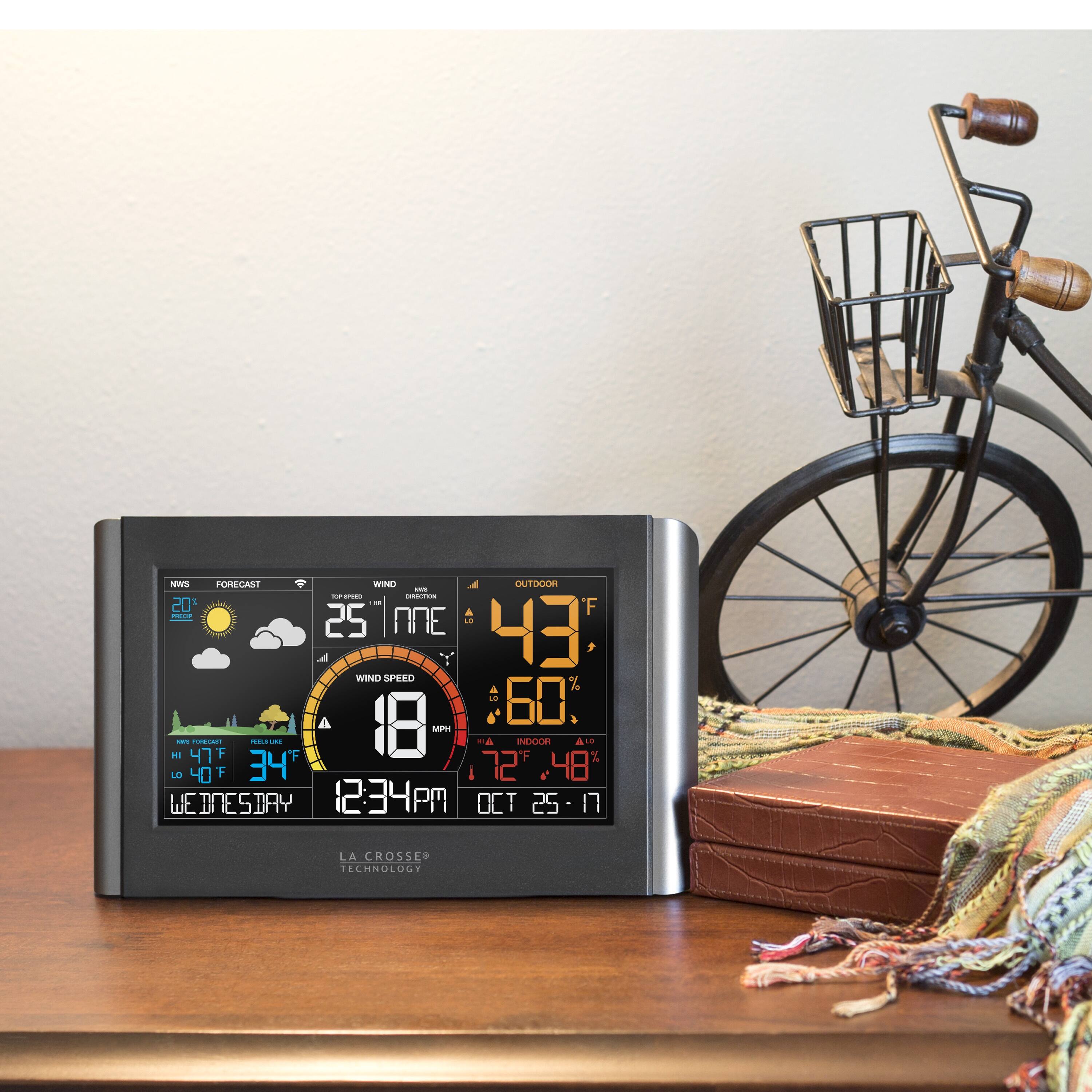 Vs FOCAS WIND UTDGOA - I - I '05 i F AMLA 25 NE L 43 T WIND SPEED % 60% A 18 m - I ..- NDOCE A1 47 F t LO 40 F 34 I 72 .48% WEDNESDAY 12:34 PM OCT 25-17 17 LA CROSSE TECHNOLOGY

---

NWS FORECAST  
20°  
25° NNE  
WIND SPEED 18 MPH  
43°  
60%  
12:34 PM  
WEDNESDAY  
OCT 25  
LA CROSSE TECHNOLOGY