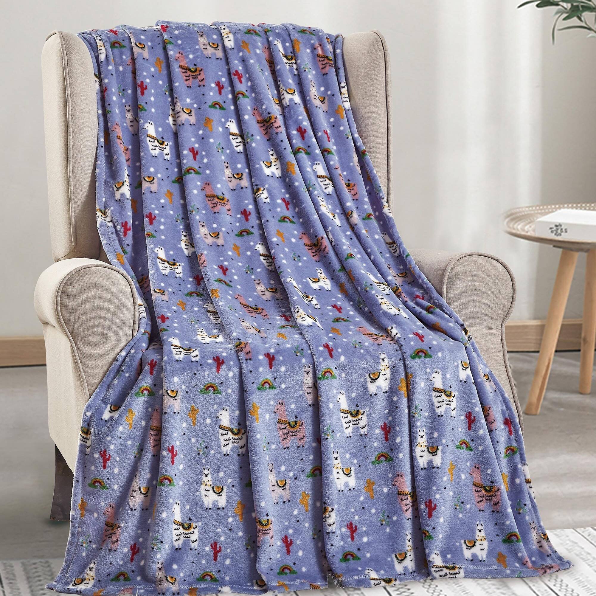 Alt View 3. Noble House - Plazatex Llama Micro plush Decorative All Season Light Blue Color 50" X 60" Throw Blanket - Light blue.