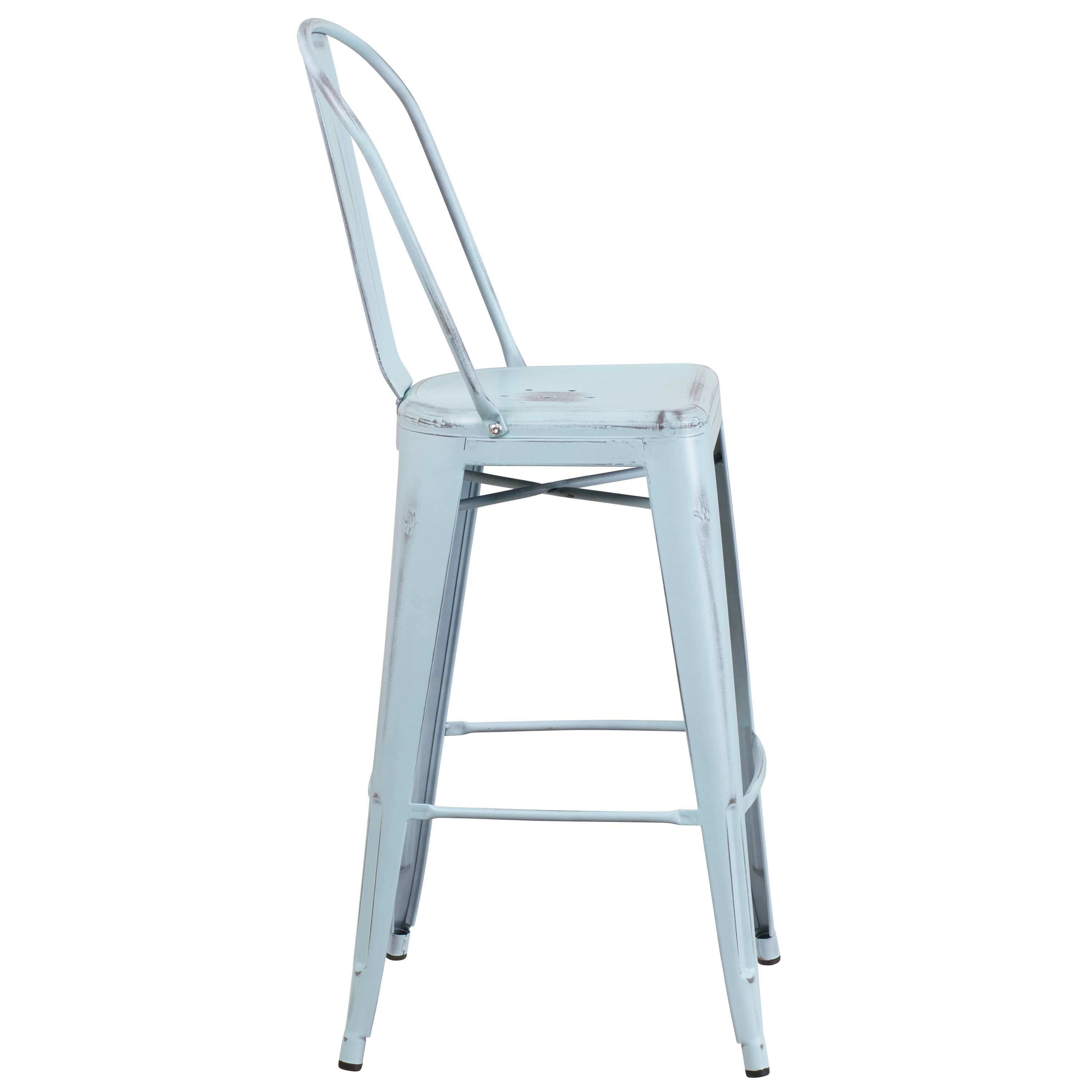 Alt View 7. Emma + Oliver - Commercial Grade 4 Pack 30" High Distressed Metal Indoor-Outdoor Barstool with Back - Green-Blue.