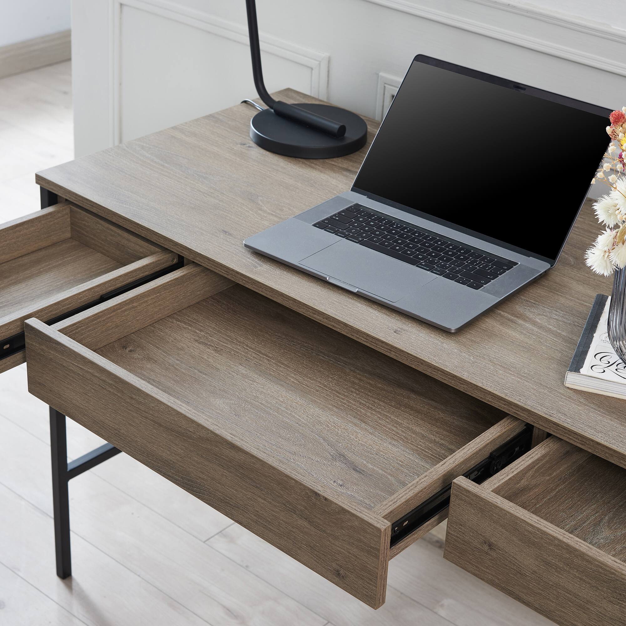 Alt View 20. Hudson&Canal - Evans Writing Desk - Antiqued Gray Oak.