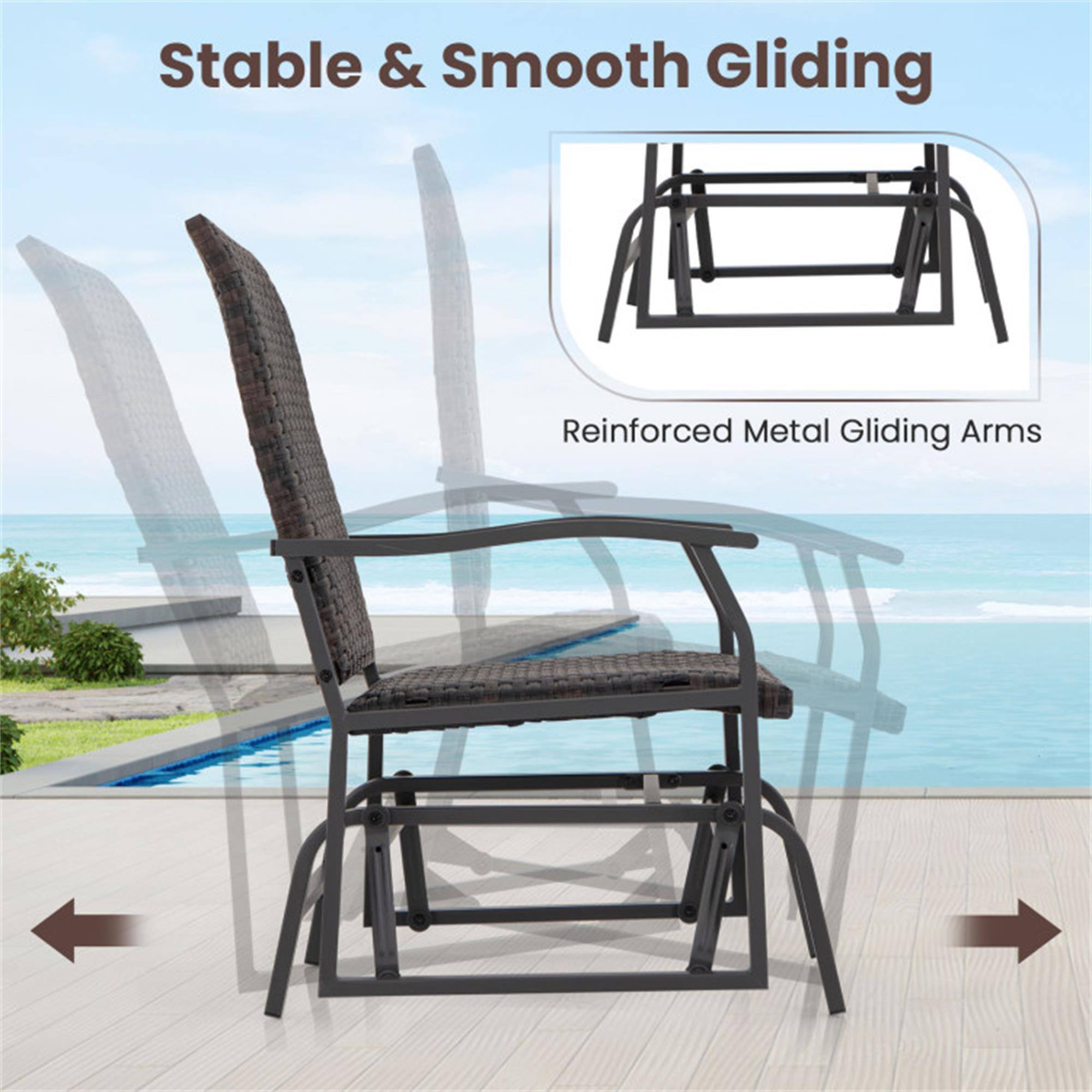Stable & Smooth Gliding  
Reinforced Metal Gliding Arms
