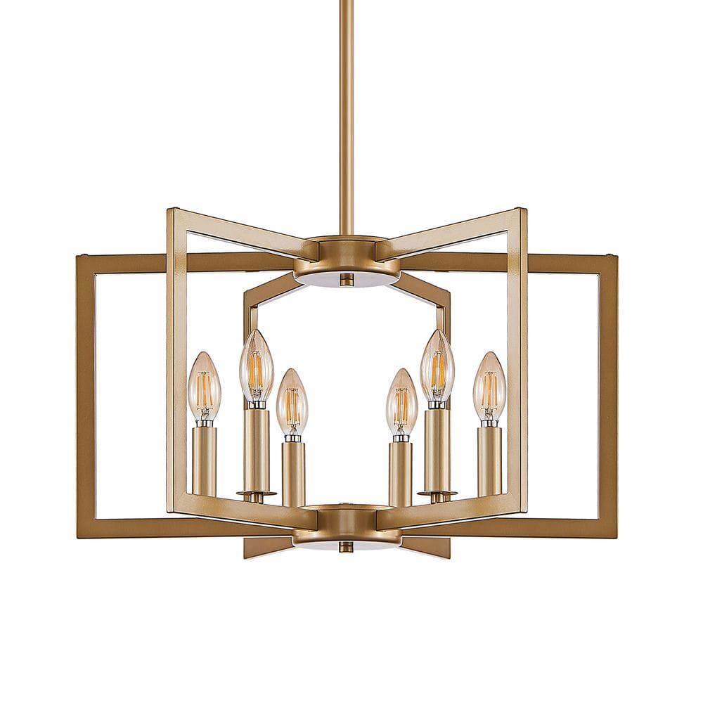 Angle. Kadyn - 22" Modern Black Geometric 6-Light Chandelier – Industrial Metal Pendant Light Fixture, Gold - Gold.