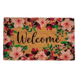 Northlight - Natural Coir Blossoming Floral Outdoor Rectangular "Welcome" Doormat 18" x 30" - Brown
