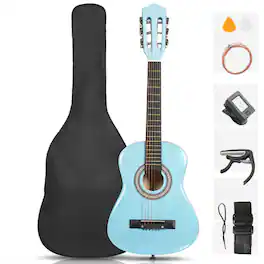 Winado - 30" Acoustic Guitar with Gig Bag for Beginner,1/4 Steel Guitars Kit with Extra Strings, Strap, Picks, Capo - Blue