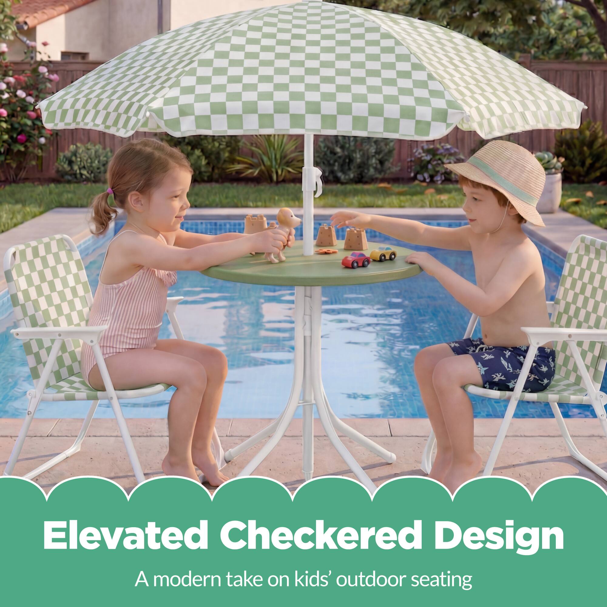 Elevated Checkered Design  
A modern take on kids' outdoor seating