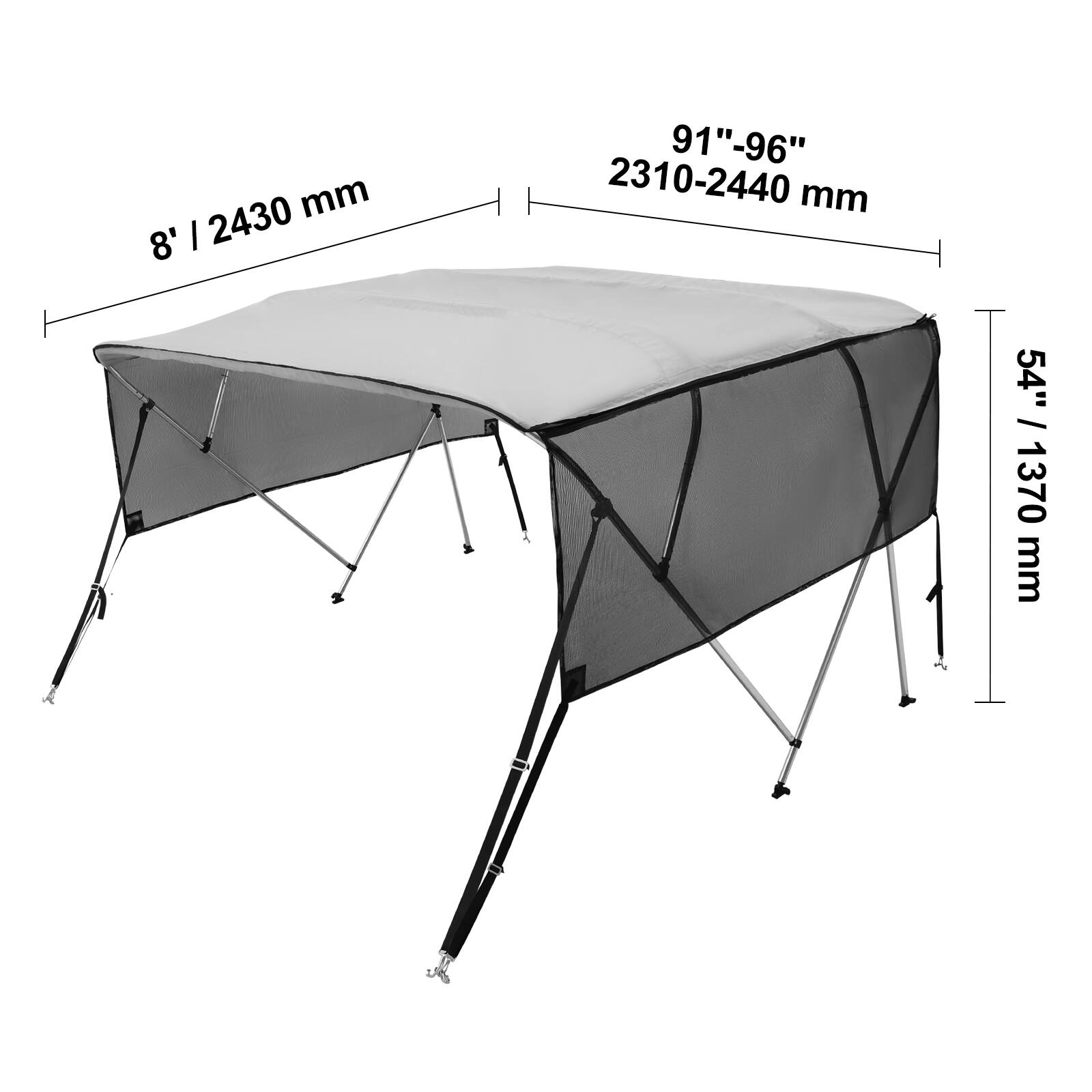 8' / 2430 mm  
91"-96" / 2310-2440 mm  
54" / 1370 mm