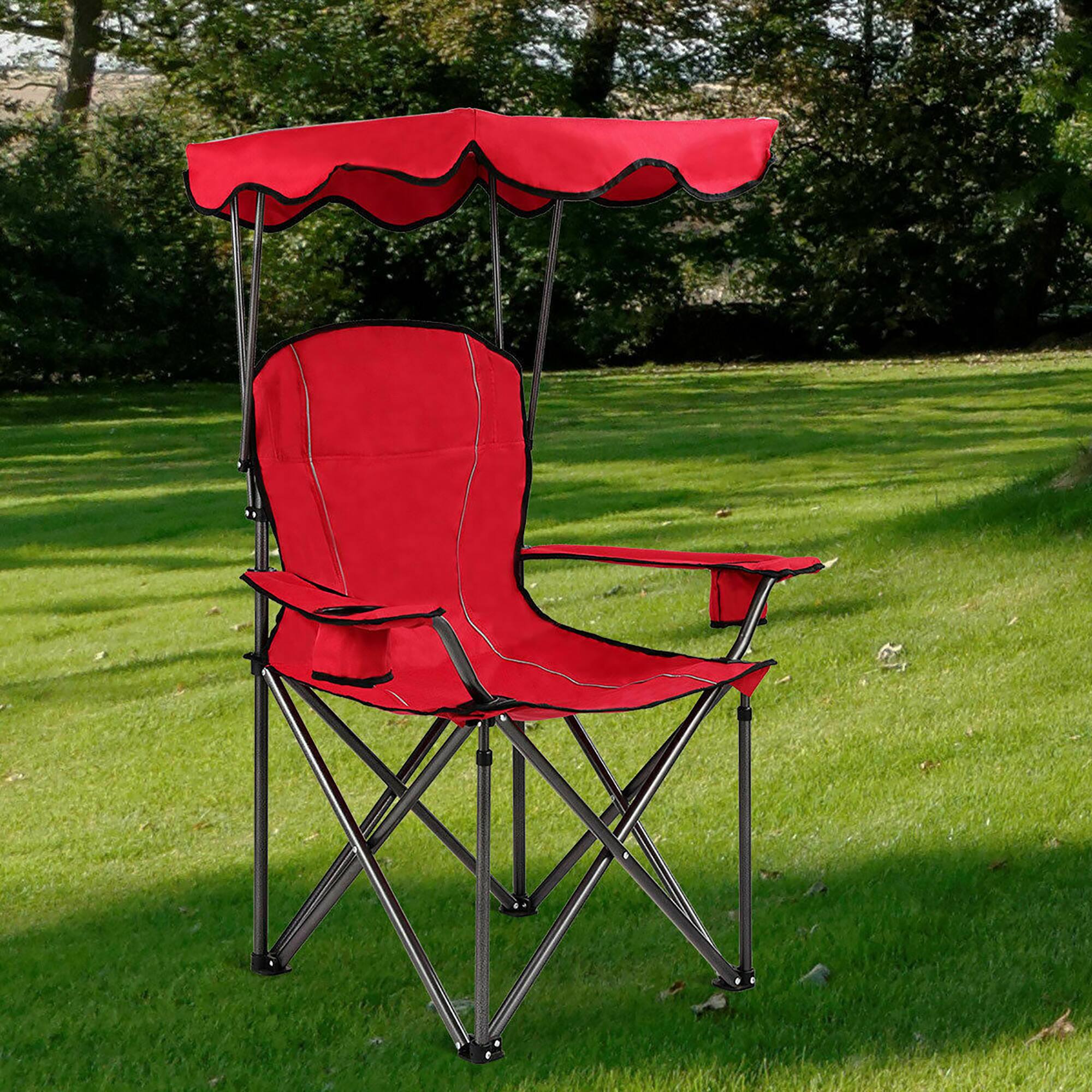 Alt View 1. Costway - Costway Portable Folding Beach Canopy Chair W/ Cup Holders Bag Camping Hiking Outdoor - Red.