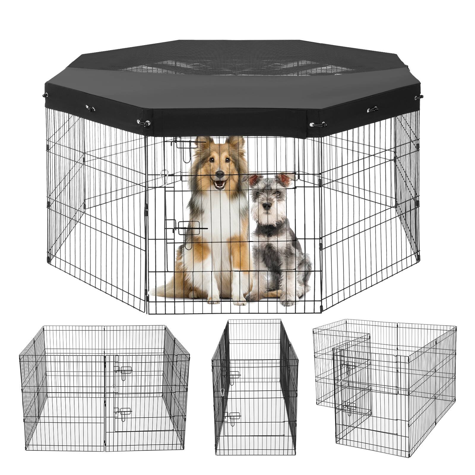 Front. VEVOR - Dog Playpen, 8 Pcs 30"H x 24"W Panels Foldable Metal Pet Exercise Pen, Dog Fence Indoor and Outdoor Pen with Door.